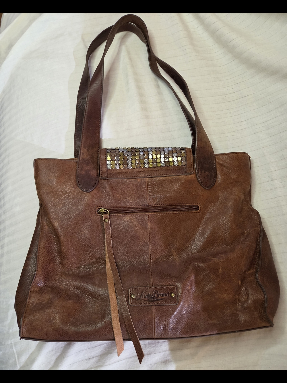 VINTAGE Lucky Brand Brown Leather Tote with Sequin Accent